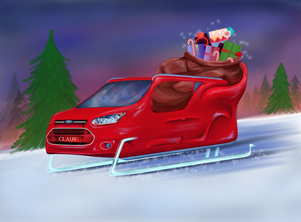 Le Père Noël glisse en 2014 Ford Transit Connect Wagon
