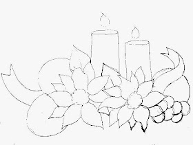 desenho de velas de natal com bolas, flores bico de papagaio e uvas.