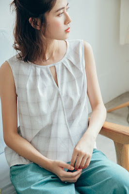 凝夏格紋雪紡無袖上衣