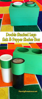 Add a little extra flair to your Lego party by disguising your salt and pepper shakers into two stacked Legos.  This simple printable box will add a double stacked Lego brick to your table and a lot of fun to dinner tonight.