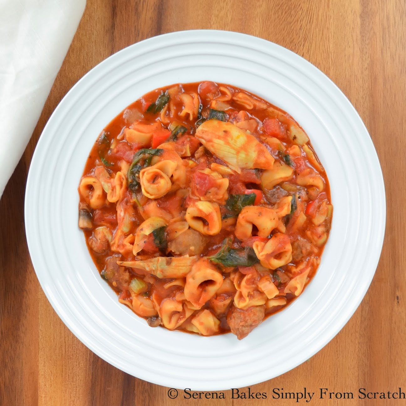 One Pot Tortellini With Sausage Spinach & Artichokes Serena Bakes