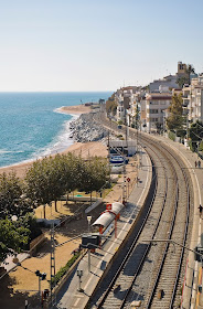 Sant Pol de Mar-View of railroad and the sea, Maresme Coast near Barcelona