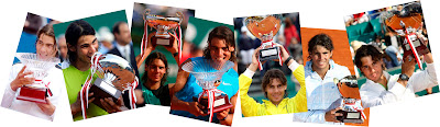 Rafa Nadal, con sus anteriores trofeos de Montecarlo