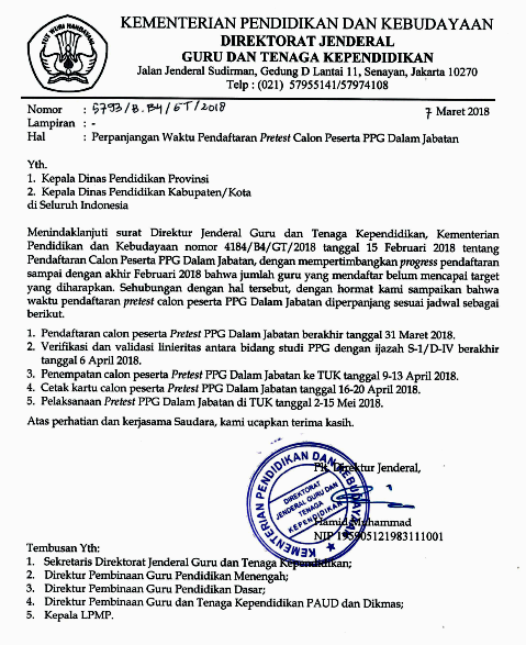 Perpanjangan Ajuan Pretest PPG dalam Jabatan Tahun PERPANJANGAN MASA PENDAFTARAN PPG DALAM JABATAN TAHUN 2018