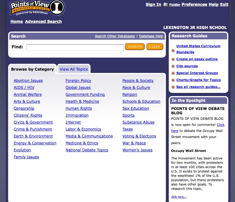 Titleful Points of View Reference Center Online Database