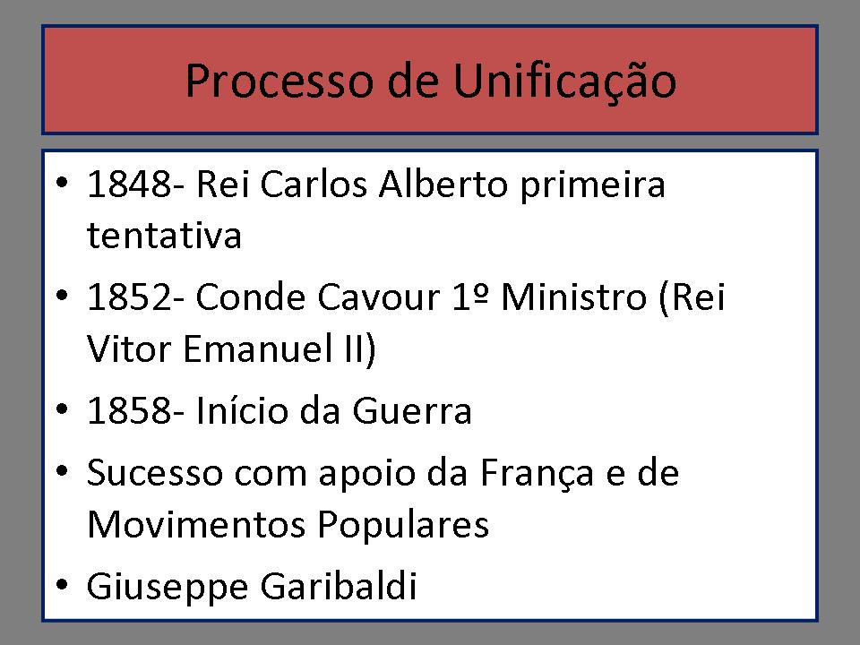 História, Passado e Presente Unificação da Italia e da Alemanha 8º ano