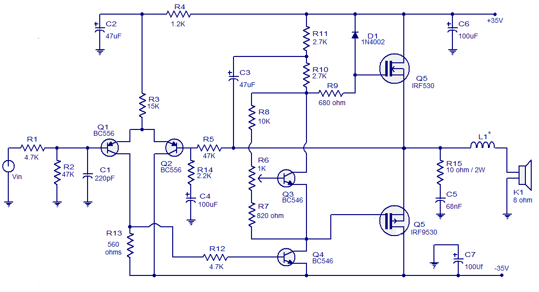 Wiring Schematic Diagram: 50 Watts Mosfet Audio Amplifier