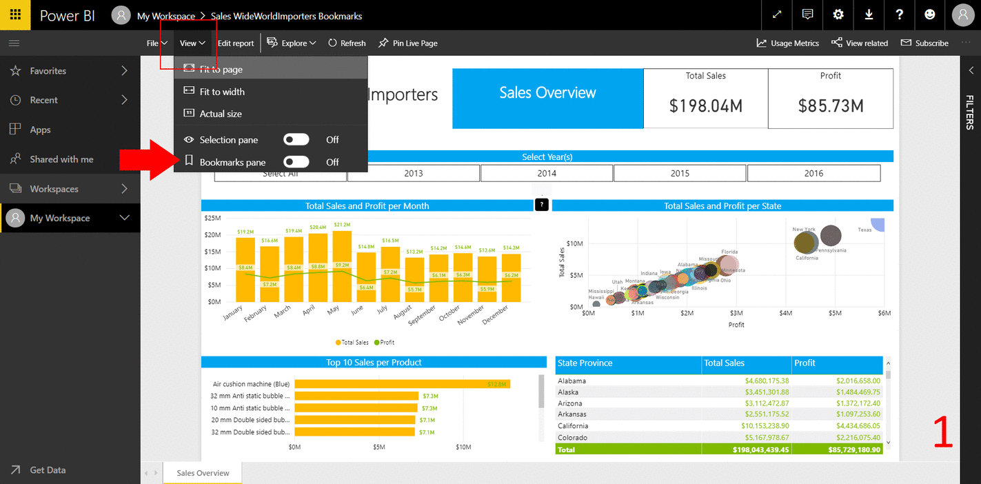 Microsoft BI Tools Power BI Use Bookmarks for Chart information