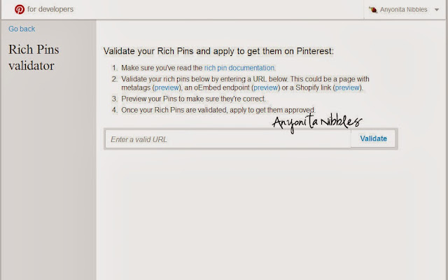 Rich Pins Validator Screenshot from www.anyonita-nibbles.com