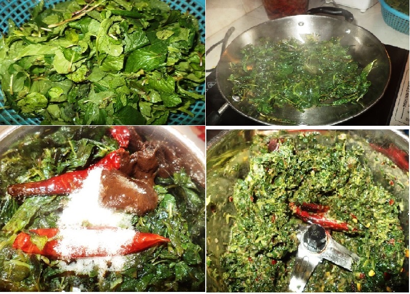 Telugu Pachallu Andhra style pudina pachadi Mint leaves chutney