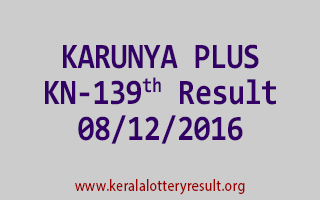 KARUNYA PLUS KN 139 Lottery Results 8-12-2016