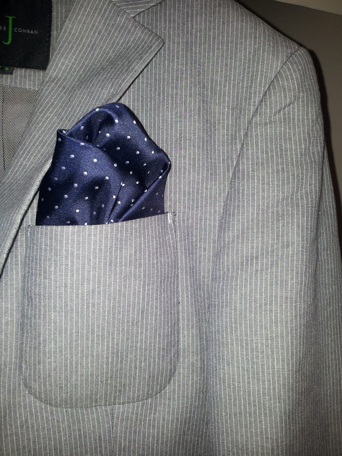 Daily Blazer: Pinstripe Blazer With Polka Dot Handkerchief