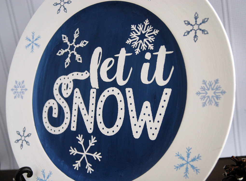 Stenciled Let It Snow Charger and Free SVG Cut File Burton Avenue