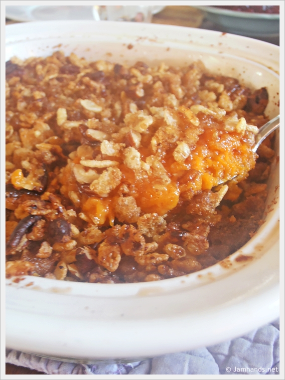 Sweet Potato Casserole With Rice Krispie Topping