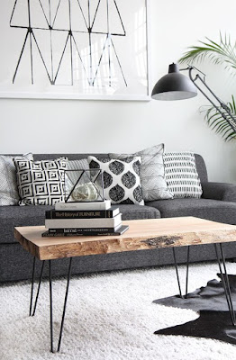 black and white patterned pillows, Scandinavian living room, 