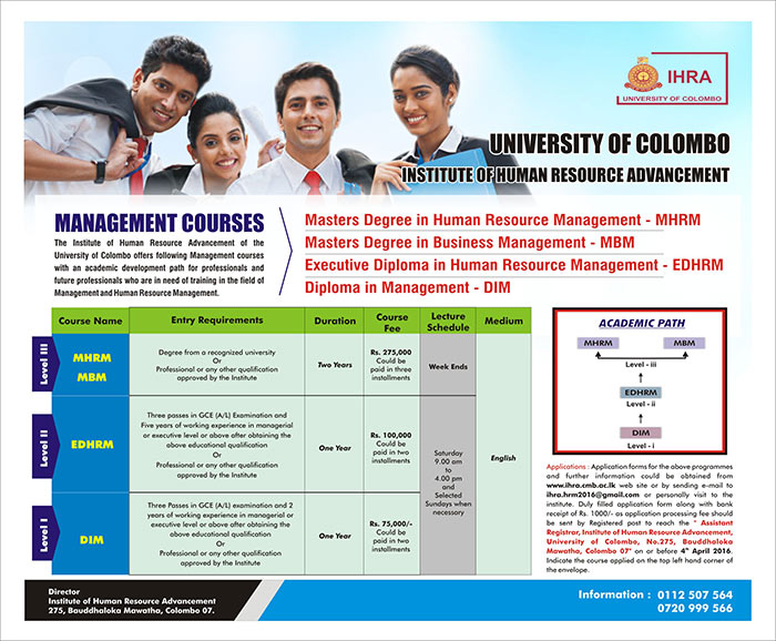 Management courses from University of Colombo.