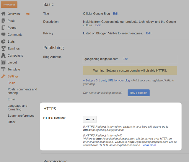 جوجل تطبق بروتوكول الأمن HTTPS على جميع نطاقات مدونات بلوجر