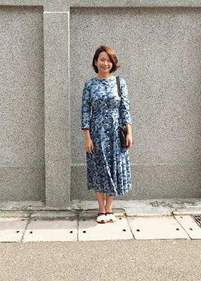 老幫手實穿海洋鯨魚開襟七分袖洋裝