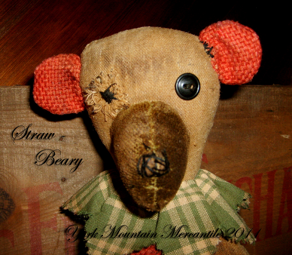 The York Mountain Mercantile OOak... StrawBeary ShortcakePrimitive Teddy Bear