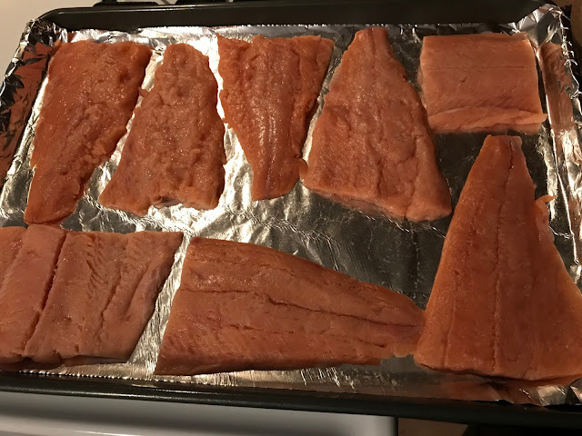 Salmon fillets on a sheet pan