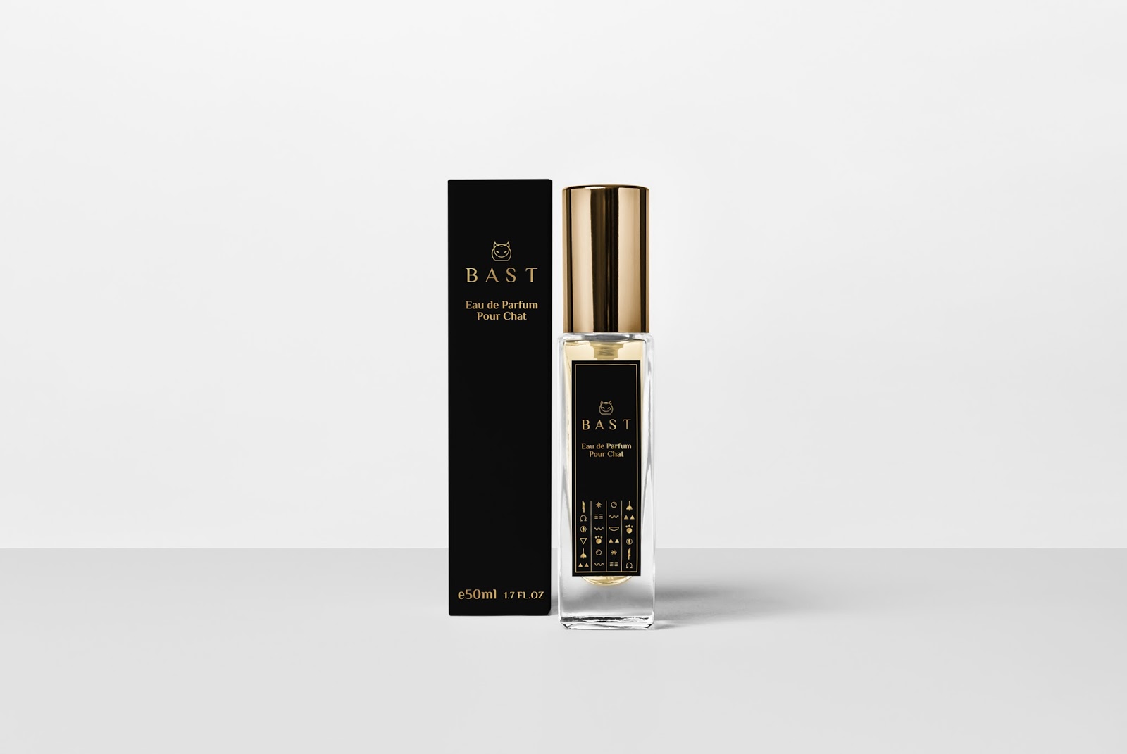 BAST Cat Perfume Designed By Rosa Kim With gold foiling on cosmetic labels
