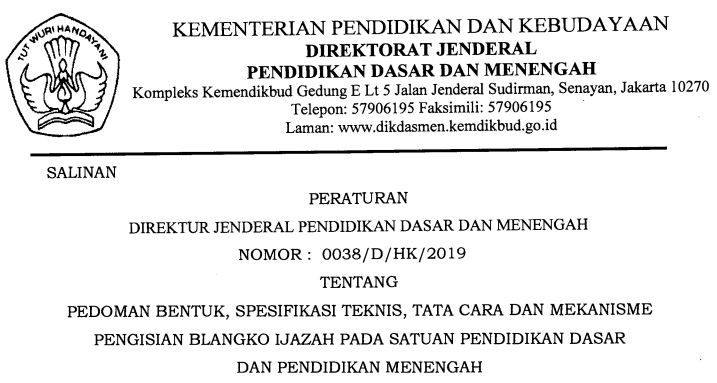 Jadwal tentatif dan Juknis Penulisan Ijazah SD/MI Tahun 2019 SDN