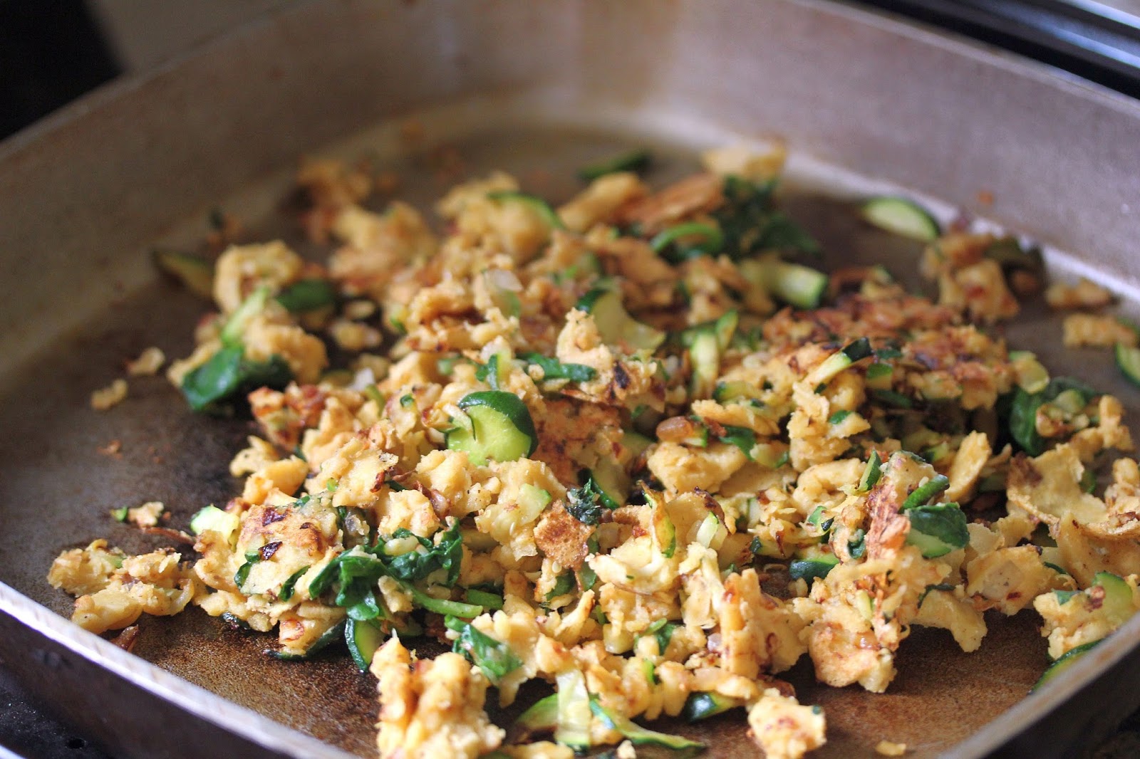 Vegan Chickpea Flour Scrambled "Eggs" with Spinach and Zucchini