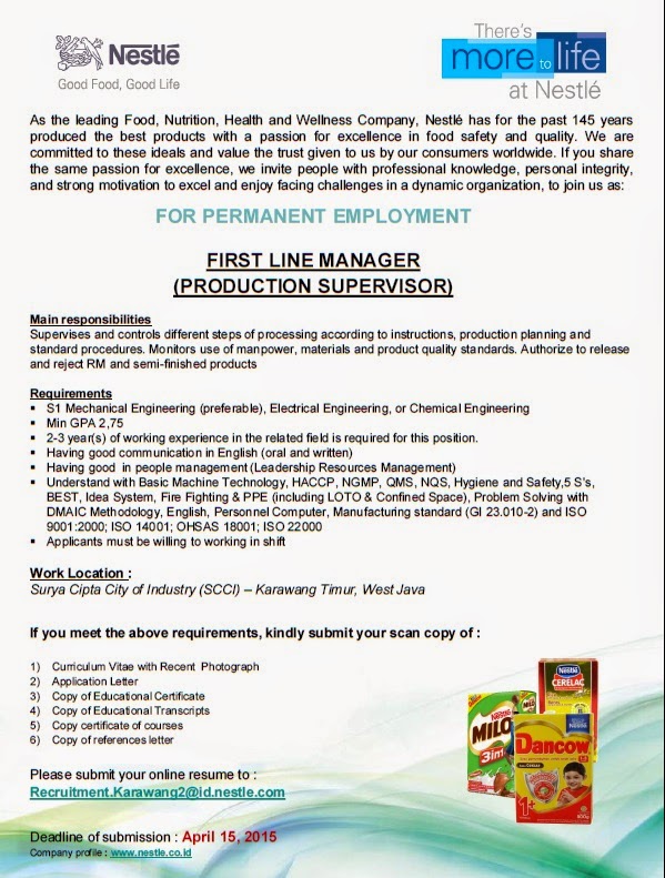 Lowongan Kerja S1 Teknik PT Nestle Indonesia Karawang ...