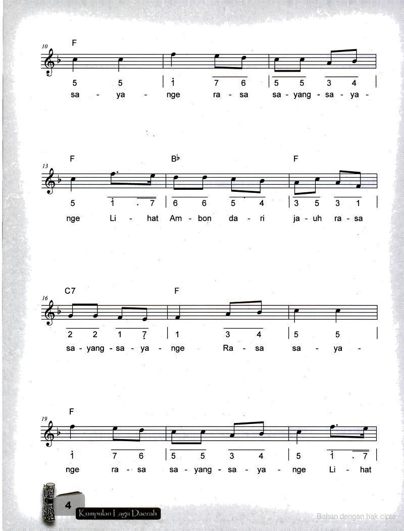 Not Angka Lagu Rasa Sayange Not Angka Lagu