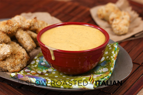 wendy's honey mustard in red bowl (sauce made from a copycat recipe)