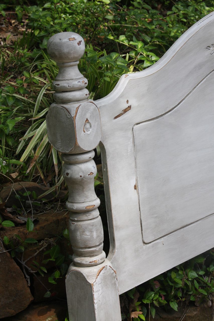 The Painted Paisley Double/Queen Headboard {distressed white glazed}