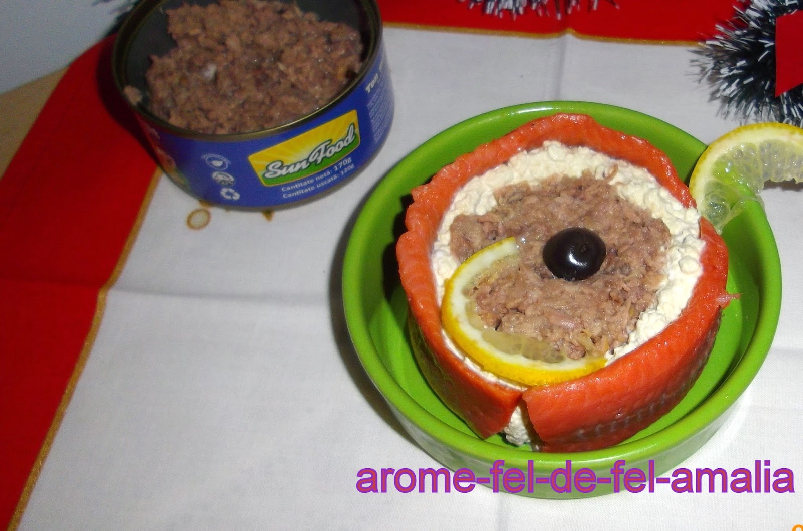 Cuib de somon cu crema de branza si ton