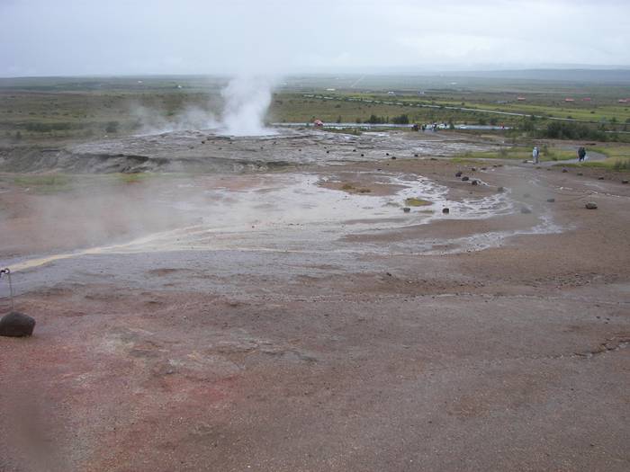 Strokkur (Icelandic for "churn") is a fountain geyser in the geothermal area beside the Hvítá River in Iceland in the southwest part of the country, east of Reykjavík. It is one of Iceland's most famous geysers, erupting about every 4–8 minutes 15 – 20 m high, sometimes up to 40 m high.