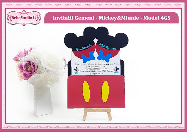 invitatii botez fara foto gemeni Mickey-Minnie