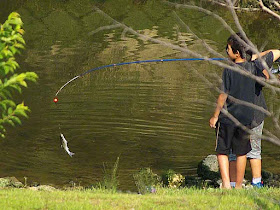 children, fishing, pole, fish,river