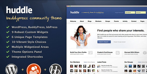 Huddle - WordPress & BuddyPress Community Theme Free Download.
