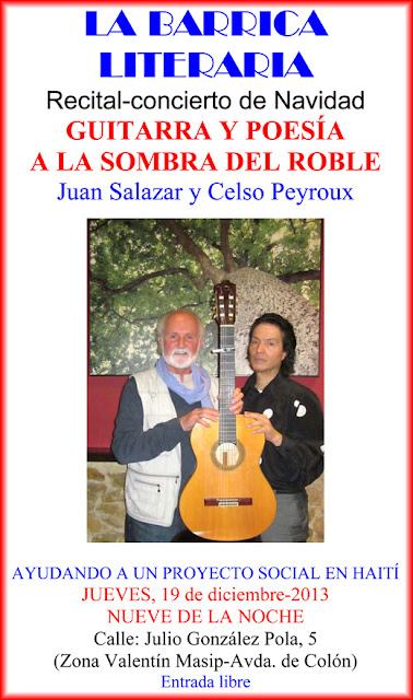 Cartel La Barrica literaria, concierto guitarra poesía Salazar Peyroux