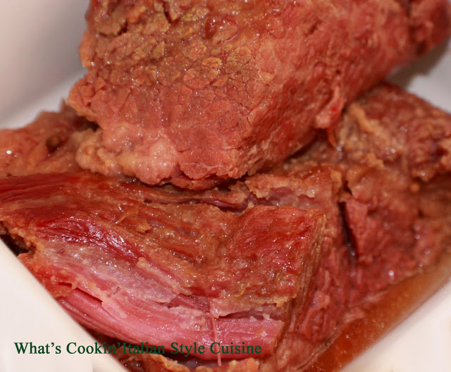 This is a cooked sliced brisket called corned beef made for a St Patrick's Day Dinner celebration