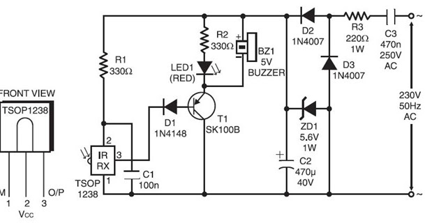 Remote Control Tester | IR Remote Control Tester Circuit Diagram