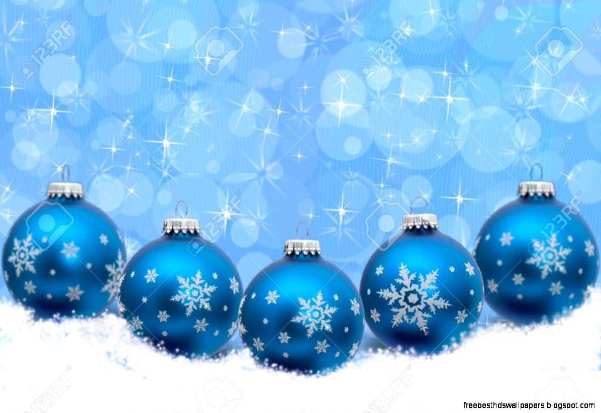 Turquoise Blue Christmas Ornaments With Snowflakes And Snow With