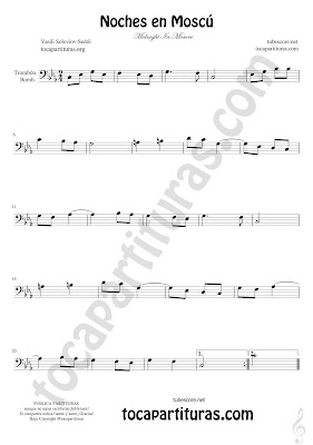  Moscow Midnight Sheet Music for Trombone Tube and Euphonium Russian Popular Music Score