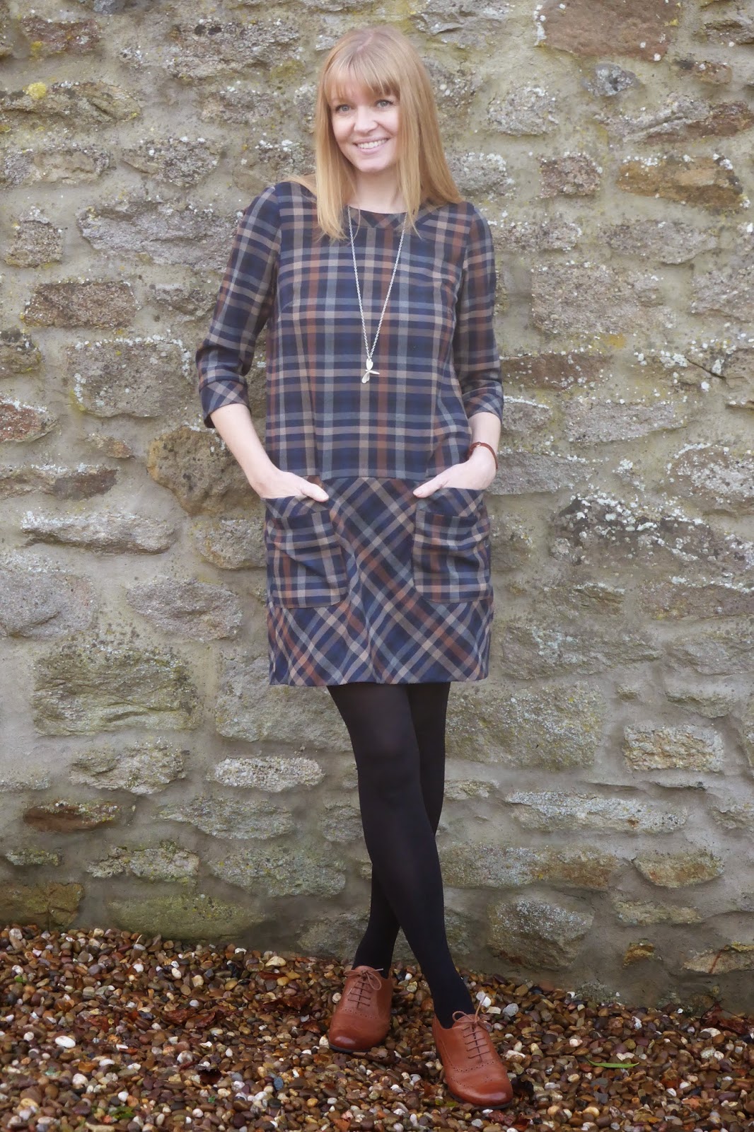 Outfit Post: Checked Tunic Dress with Tan Brogues - What Lizzy Loves
