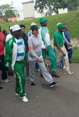 2 Minister of Environment, pictured in her jogging outfit as she participates in monthly jogging exercise for civil servants
