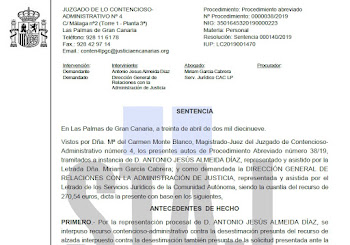 SENTENCIA GANADA POR STAJ CANARIAS DE PAGA EXTRAORDINARIA EN SUSTITUCIÓN VERTICAL