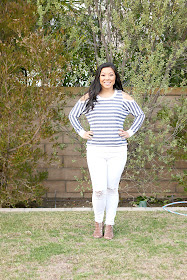 Cold Shoulder Sweater and white jeans