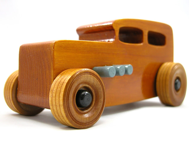 Wooden Toy Car - Hot Rod Freaky Ford - 1932 Sedan - Amber Shellac - Grey - Black