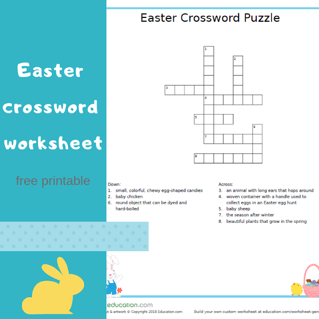 Easter crossword worksheet - free printable