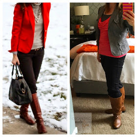 "Fashion Advice" from an organizing blogger :: OrganizingMadeFun.com -- gray blazer, coral top, boots