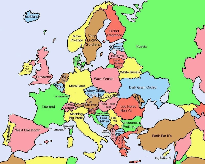 40 Maps That Will Help You Make Sense of the World - Map of Europe Showing Literal Chinese Translations for Country Names