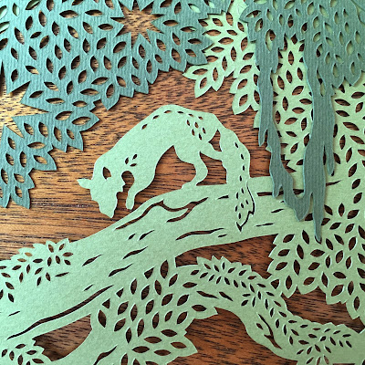 Designed and cut by Naomi Shiek - detail of large scale papercut ketubah for Jewish wedding - Enchanted Forest custom design